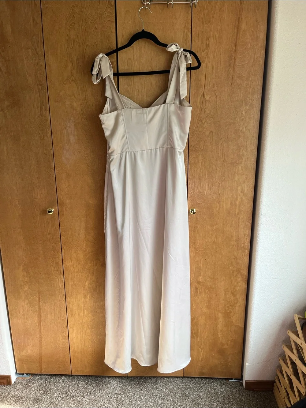 H&M Cream Satin Maxi Slip Dress with Tie Straps